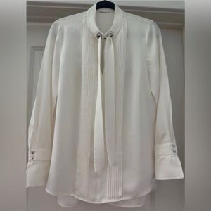 Elie Tahari Tie Neck Front Details Silk Blouse Ivory Size M